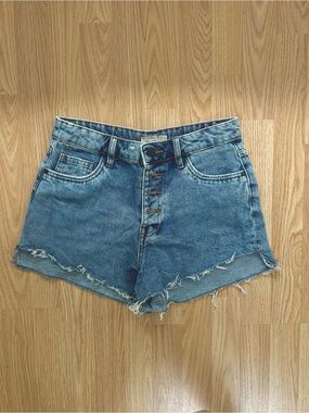 High-Waist Distressed Denim Shorts - Blue